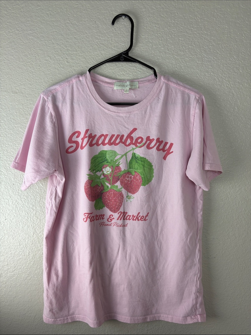 State of Mine Lightweight strawberry print  Tee in Light Pink (S)